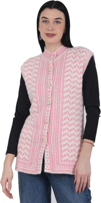 HITTIKA Self Design Round Neck Casual Women Pink, White Sweater