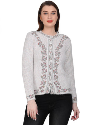 chatanya Embroidered Round Neck Casual Women White Sweater