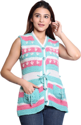 speed line hosiery Striped, Self Design V Neck Casual Women Light Blue Sweater