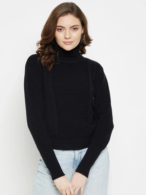 CAMLA Self Design High Neck Casual Women Black Sweater