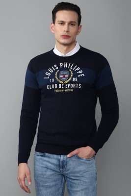 LOUIS PHILIPPE Printed Round Neck Casual Men Dark Blue Sweater