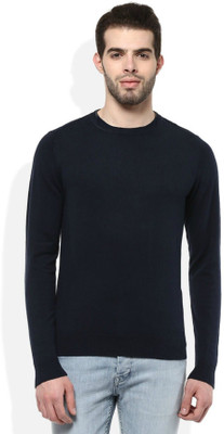 Super Weston Trend Solid Round Neck Casual Men Black Sweater