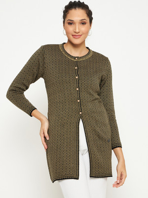 DUKE Self Design Round Neck Casual Women Green Sweater
