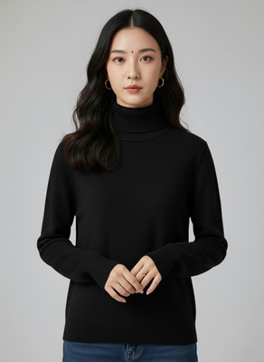 Sold For Style Solid High Neck Casual Women Black Sweater