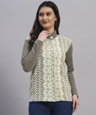 MOD YOUNG Self Design Mandarin Neck Casual Women Dark Green Sweater