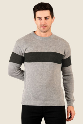 KIPEKEE Striped Crew Neck Casual Men Grey Sweater