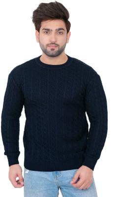 Dartline Solid High Neck Casual Men Dark Blue Sweater