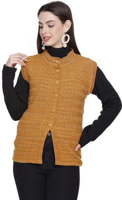 ENOV Self Design Mandarin Neck Casual Women Yellow Sweater