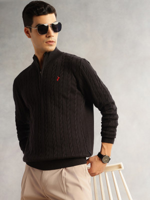 Thomas Scott Self Design High Neck Casual Men Black Sweater