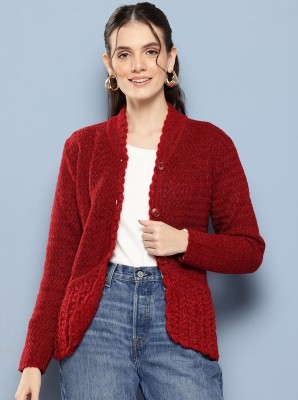 METRONAUT Solid V Neck Party Women Red Sweater