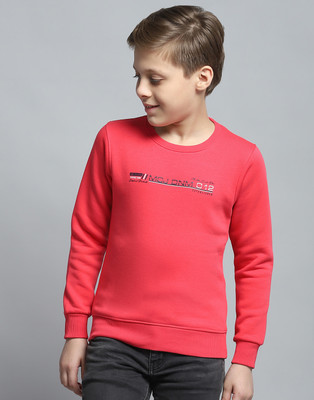 MONTE CARLO Printed Round Neck Casual Boys Pink Sweater