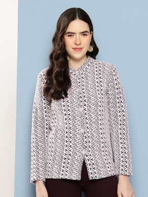 Aarika Woven Round Neck Casual Women Black, White Sweater