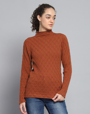 MONTE CARLO Self Design High Neck Casual Women Maroon Sweater