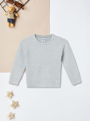 MAX Printed Round Neck Casual Girls Grey Sweater