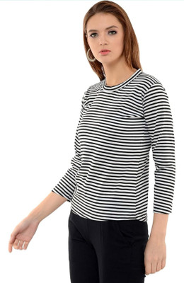 ANBA Solid, Striped, Woven High Neck Casual Women Reversible White Sweater
