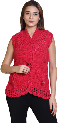 speed line hosiery Self Design V Neck Casual Women Red Sweater