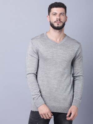 Guapo Solid V Neck Casual Men Grey Sweater