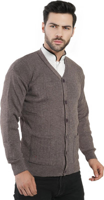 manra Solid V Neck Casual Men Brown Sweater