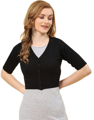 MONTE CARLO Solid V Neck Casual Women Black Sweater