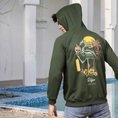 RIGO Printed Hooded Neck Casual Men Green Sweater