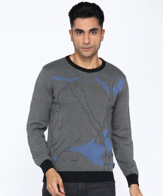 INDIAN TERRAIN Printed Crew Neck Casual Men Black Sweater