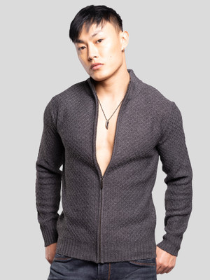 ROOKIES Self Design High Neck Casual Men Grey Sweater