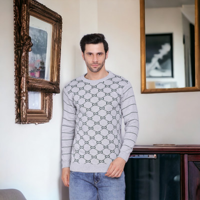 AXOLOTL Self Design High Neck Casual Men Grey Sweater