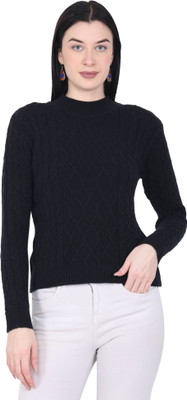 HITTIKA Self Design Round Neck Casual Women Black Sweater