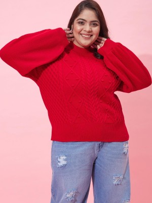 CURVY STREET Solid Round Neck Casual Women Red Sweater