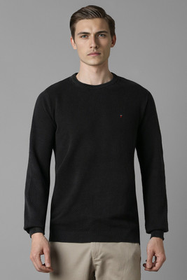 LOUIS PHILIPPE Self Design Round Neck Casual Men Black Sweater