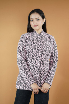 CreativePanther Self Design Collared Neck Casual Women Orange Sweater