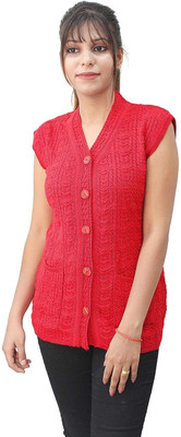 Hautemoda Self Design V Neck Casual Women Red Sweater