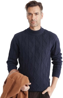 RARE RABBIT Solid High Neck Casual Men Dark Blue Sweater