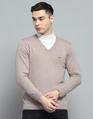 MONTE CARLO Self Design V Neck Casual Men Beige Sweater