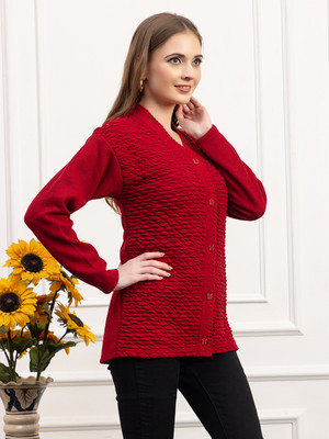dadu dayal Self Design V Neck Party Women Red Sweater
