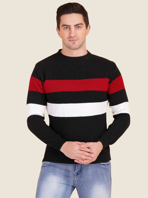 KIPEKEE Striped Round Neck Casual Men Black Sweater