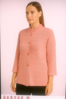 Nxtwin Printed Mandarin Neck Casual Women Pink Sweater