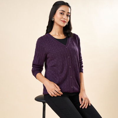 Rangmanch by Pantaloons Checkered V Neck Casual Women Red Sweater