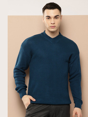 INVICTUS Self Design V Neck Casual Men Blue Sweater