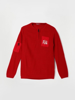 Fame Forever by Lifestyle Solid Round Neck Casual Boys Red Sweater