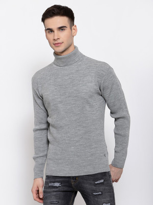 513 Solid Turtle Neck Casual Men Grey Sweater