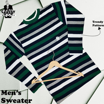 Marc Laurent Striped Round Neck Casual Men Multicolor Sweater