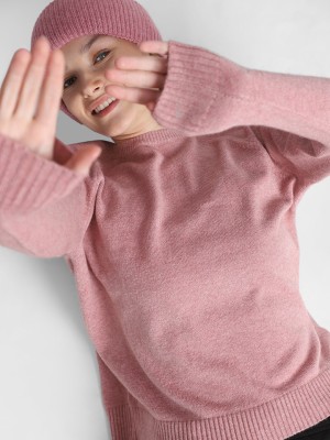 ONLY Solid Round Neck Casual Women Pink Sweater