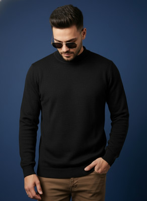 Sandpiper Solid Round Neck Casual Men Black Sweater