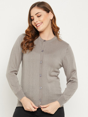 Zigo Solid Round Neck Casual Women Grey Sweater