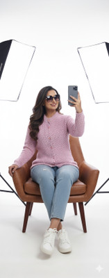 FASHIONLOOK Self Design Round Neck Casual Women Pink Sweater