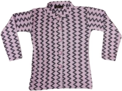 SIKKA CLUB Printed V Neck Casual Girls Purple Sweater