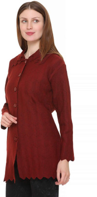 avtar Self Design Collared Neck Casual Women Brown Sweater