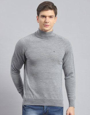 MONTE CARLO Solid High Neck Casual Men Grey Sweater