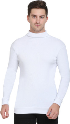 CLOFLIX Solid Turtle Neck Casual Men White Sweater